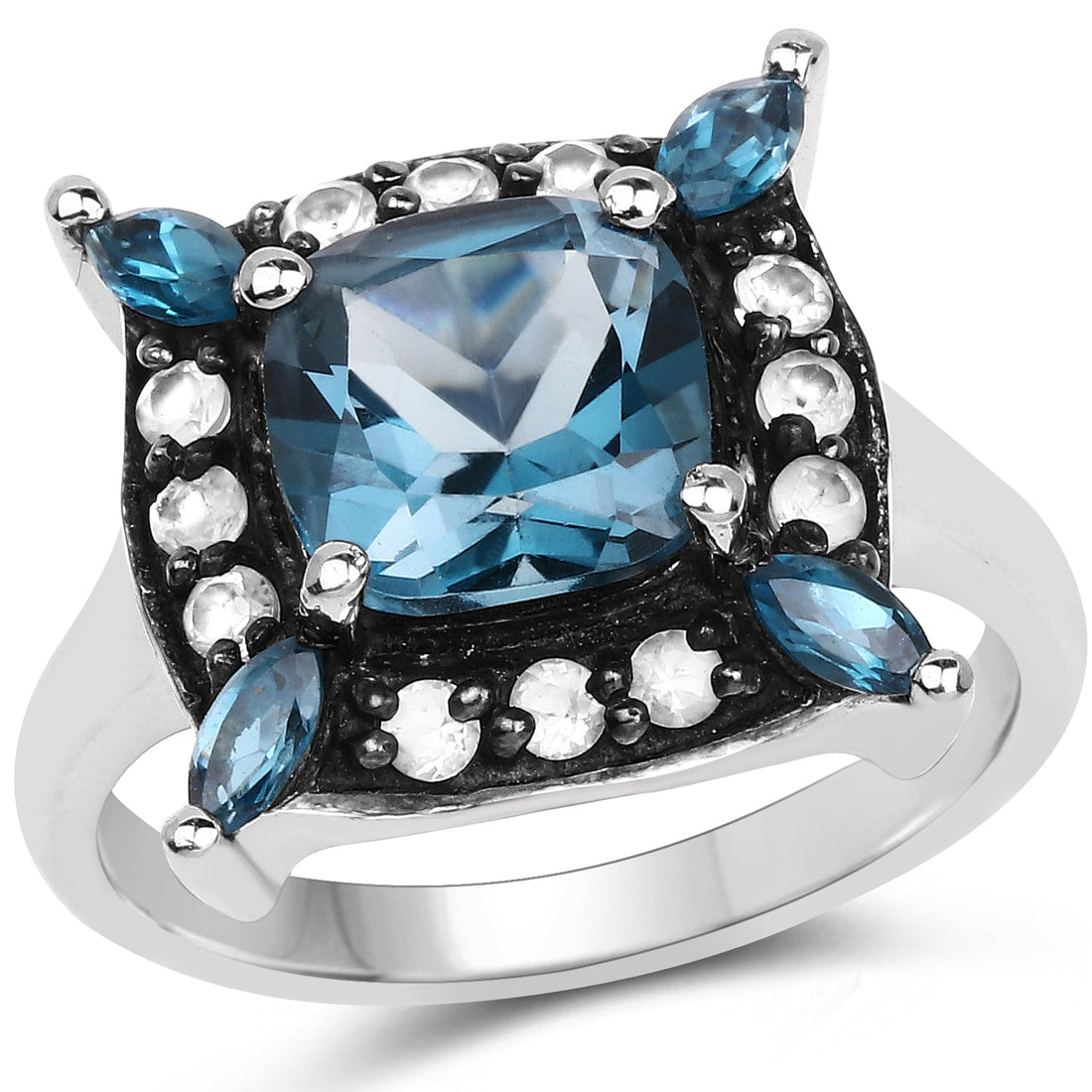 3.24 Carat Genuine London Blue Topaz and White Topaz .925 Sterling Silver Ring by Bids.com