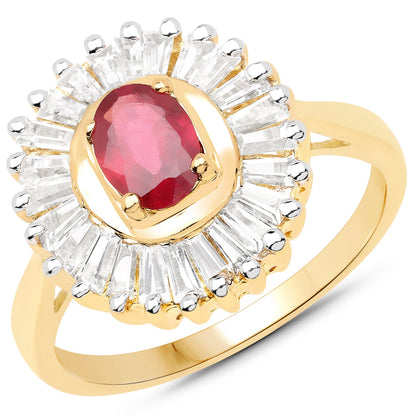 14K Yellow Gold Plated 2.44 Carat Glass Filled Ruby and White Topaz .925 Sterling Silver Ring by Bids.com