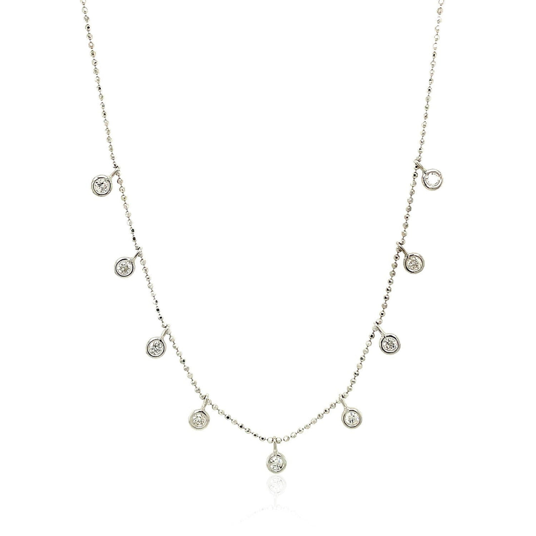 14k White Gold Necklace with Round Diamond Charms by Bids.com