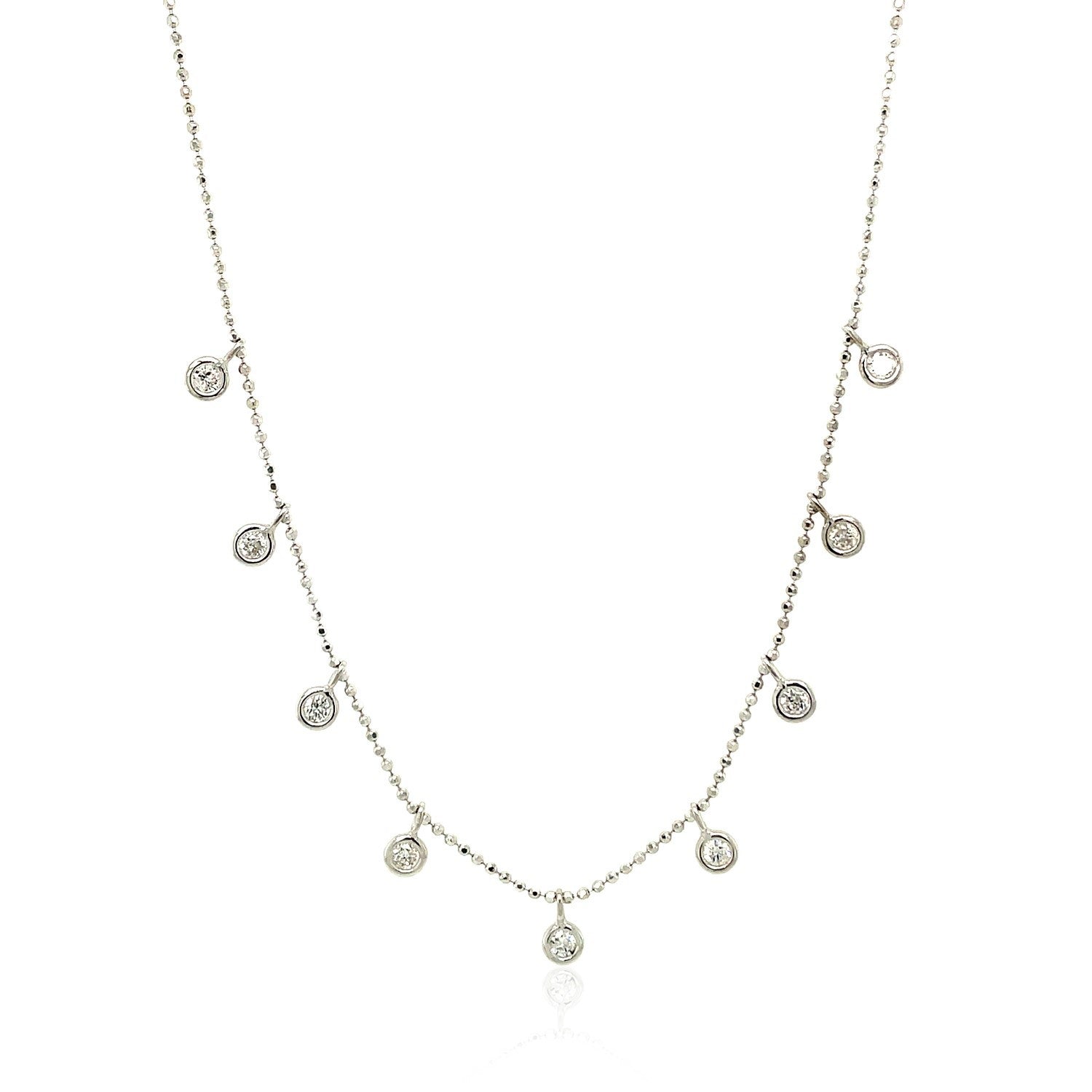 14k White Gold Necklace with Round Diamond Charms by Bids.com