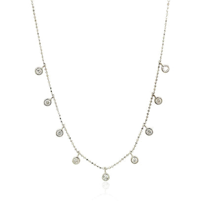 14k White Gold Necklace with Round Diamond Charms by Bids.com