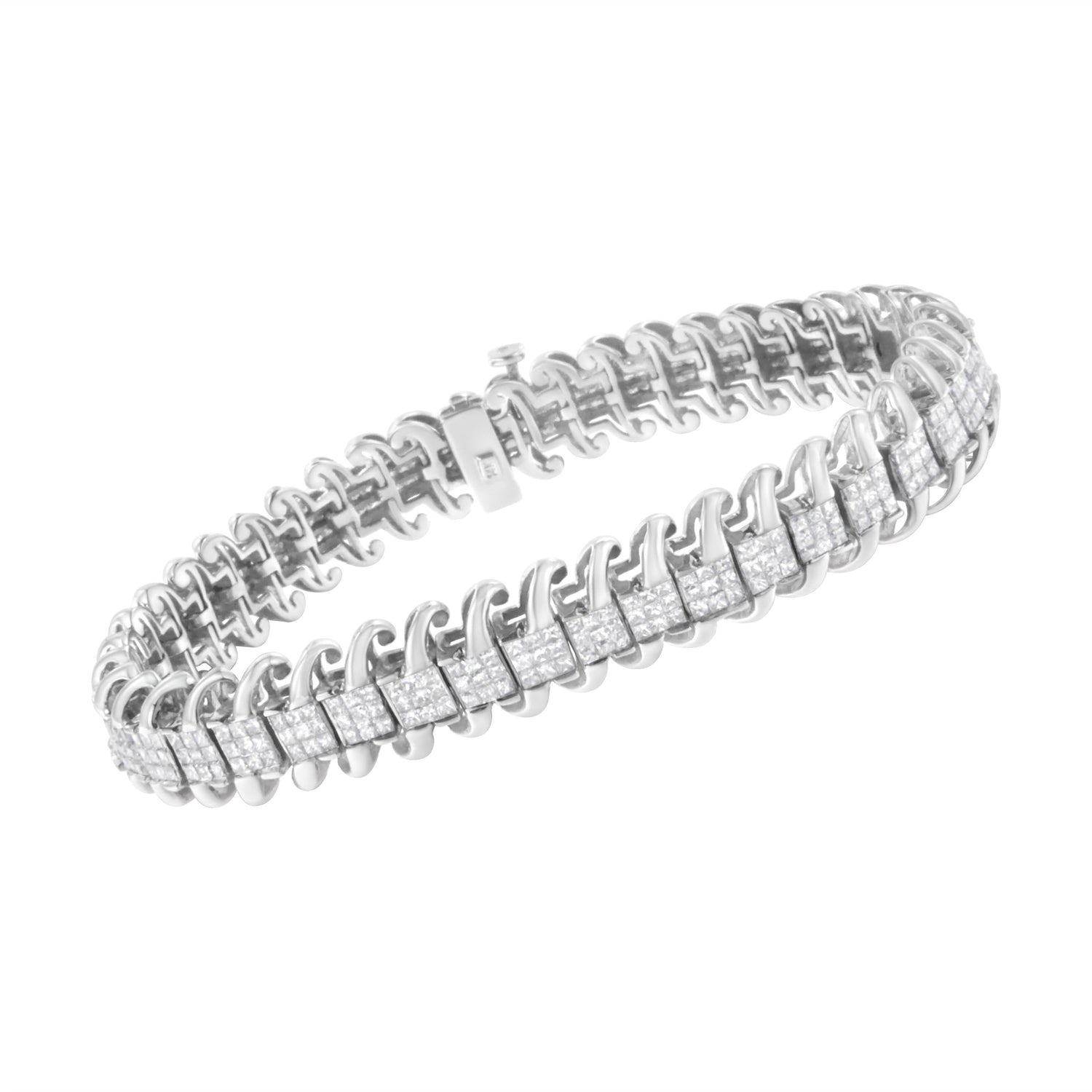 14K White Gold 5.0 Cttw Princess Cut Diamond 7" Invisible Set Wavy S-Link Tennis Bracelet (G-H Color, SI1-SI2 Clarity) by Bids.com