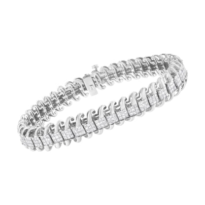 14K White Gold 5.0 Cttw Princess Cut Diamond 7" Invisible Set Wavy S-Link Tennis Bracelet (G-H Color, SI1-SI2 Clarity) by Bids.com