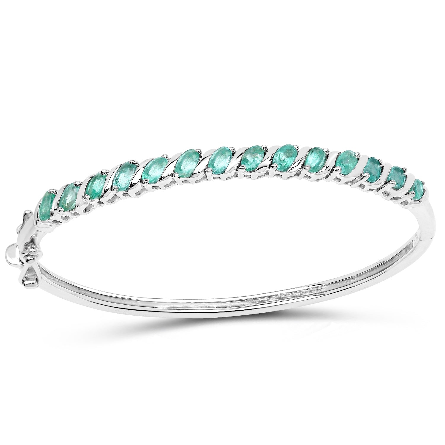 2.66 Carat Genuine Zambian Emerald .925 Sterling Silver Bangle  DestGlow