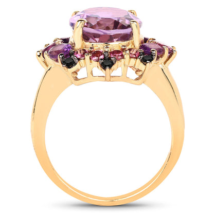 14K Yellow Gold Plated 5.25 Carat Genuine Amethyst, Rhodolite and Blue Diamond .925 Sterling Silver Ring by Bids.com