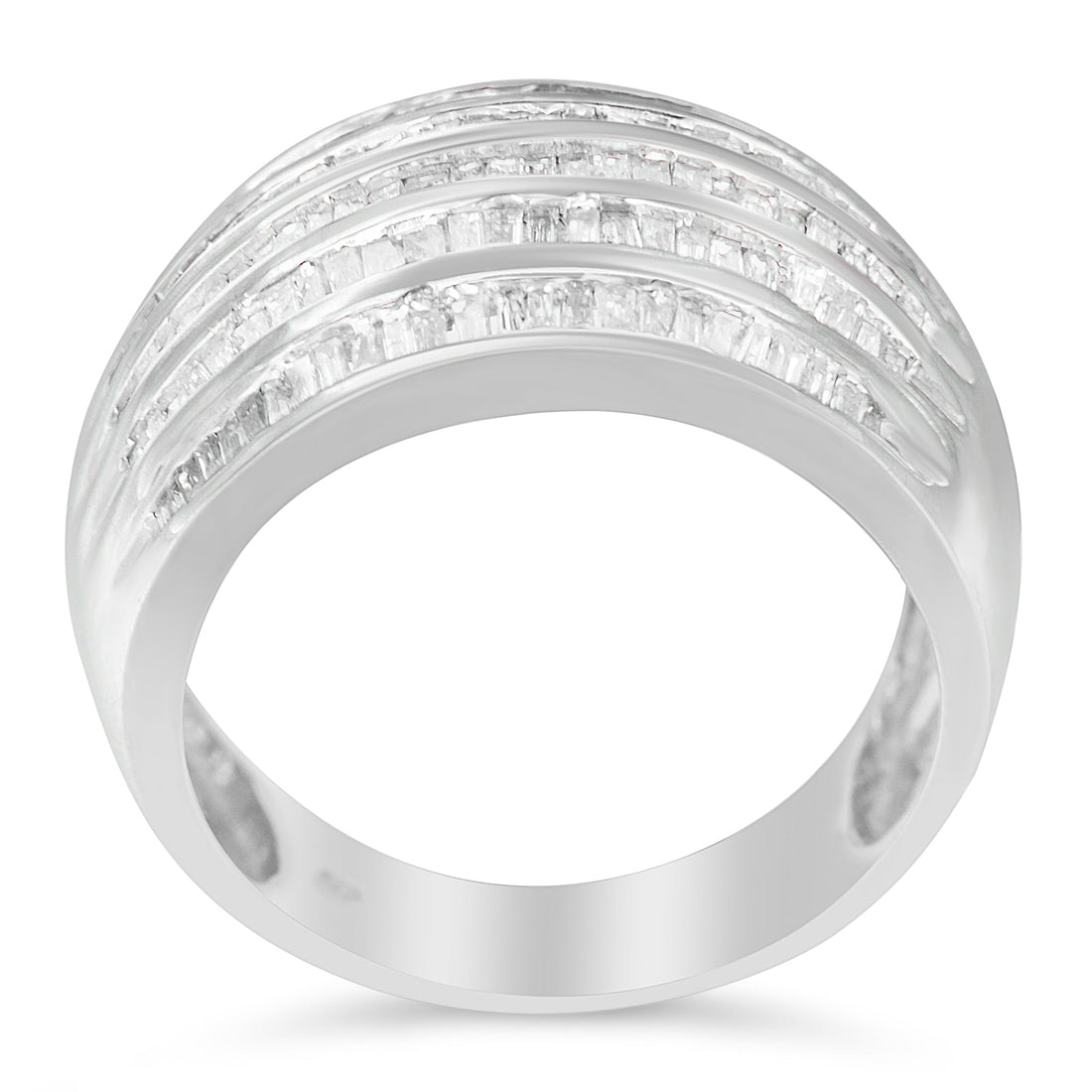 .925 Sterling Silver 1.0 Cttw Baguette-Cut Diamond 6-Row Channel Set Domed Tapered Cocktail Fashion Ring (H-I Color, I2-I3 Clarity) - Size 6-1/2 by Bids.com
