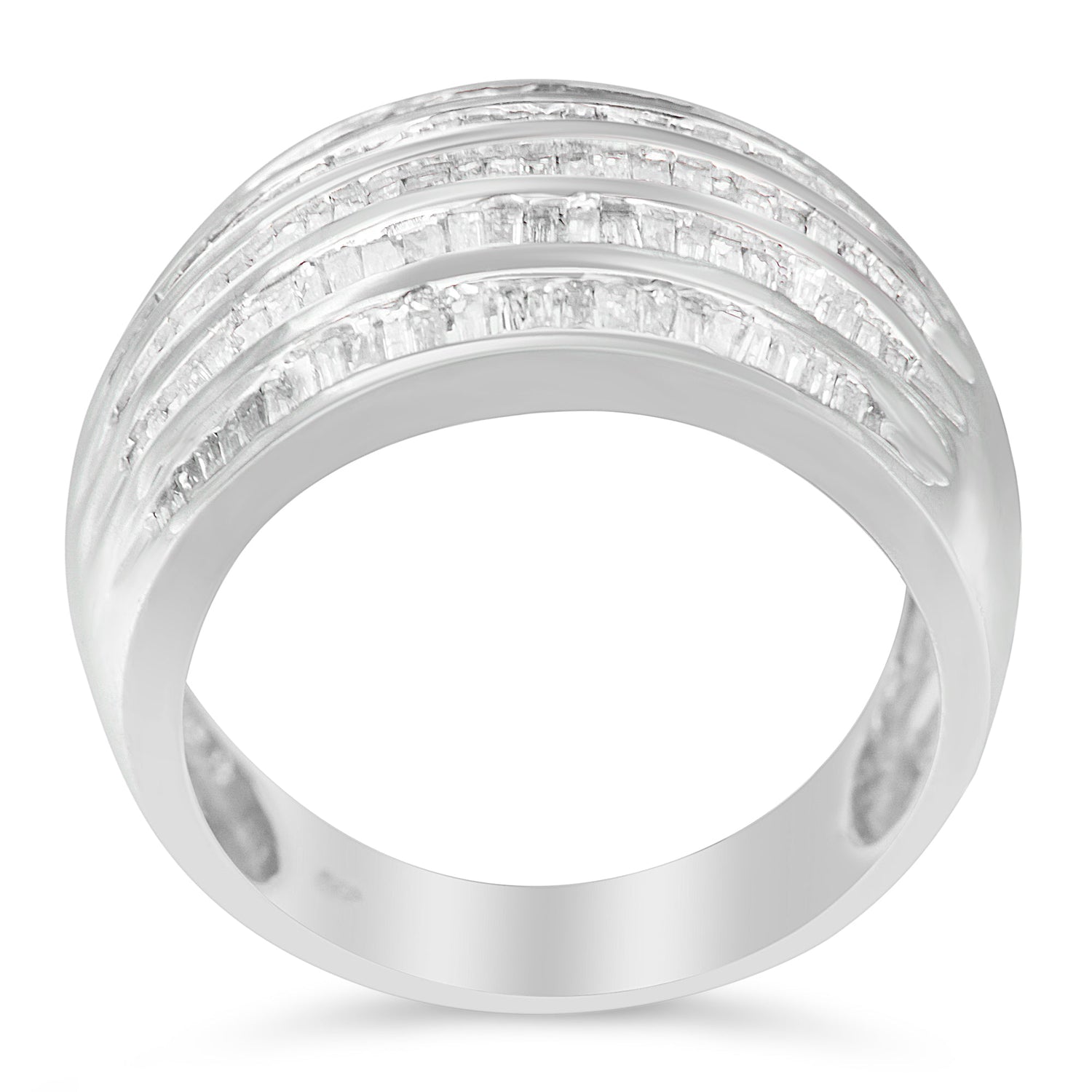 .925 Sterling Silver 1.0 Cttw Baguette-Cut Diamond 6-Row Channel Set Domed Tapered Cocktail Fashion Ring (H-I Color, I2-I3 Clarity) - Size 6-1/2 by Bids.com