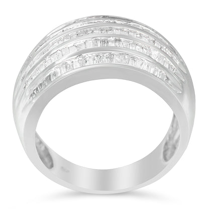 .925 Sterling Silver 1.0 Cttw Baguette-Cut Diamond 6-Row Channel Set Domed Tapered Cocktail Fashion Ring (H-I Color, I2-I3 Clarity) - Size 6-1/2 by Bids.com