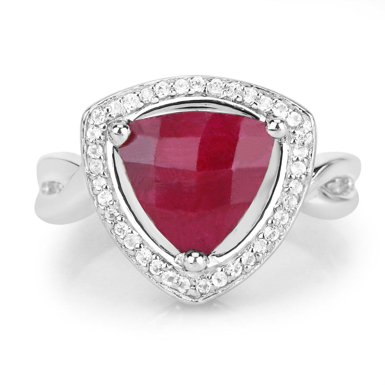 3.25 Carat Dyed Ruby and White Topaz .925 Sterling Silver Ring  DestGlow