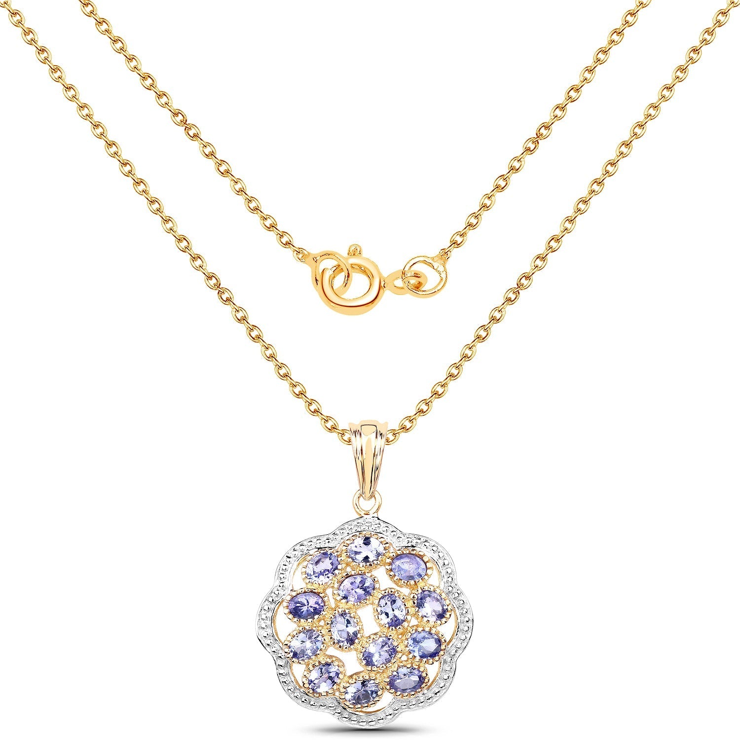 14K Yellow Gold Plated 2.38 Carat Genuine Tanzanite .925 Sterling Silver Pendant  DestGlow