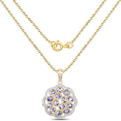14K Yellow Gold Plated 2.38 Carat Genuine Tanzanite .925 Sterling Silver Pendant  DestGlow