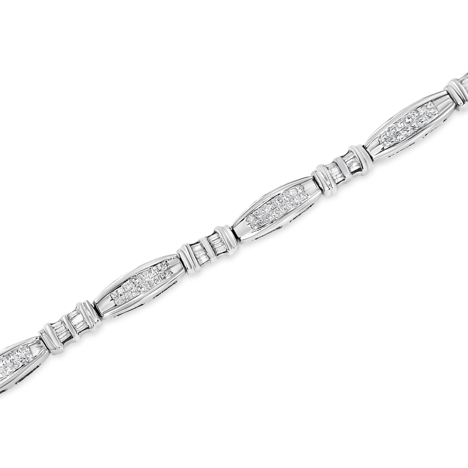 14K White Gold 2.0 Cttw Channel-Set Alternating Baguette and Princess-Cut Diamond Link Bracelet (H-I Color, SI2-I1 Clarity) - Size 7 by Bids.com