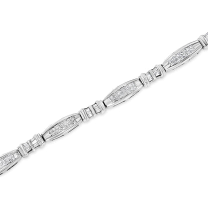 14K White Gold 2.0 Cttw Channel-Set Alternating Baguette and Princess-Cut Diamond Link Bracelet (H-I Color, SI2-I1 Clarity) - Size 7 by Bids.com