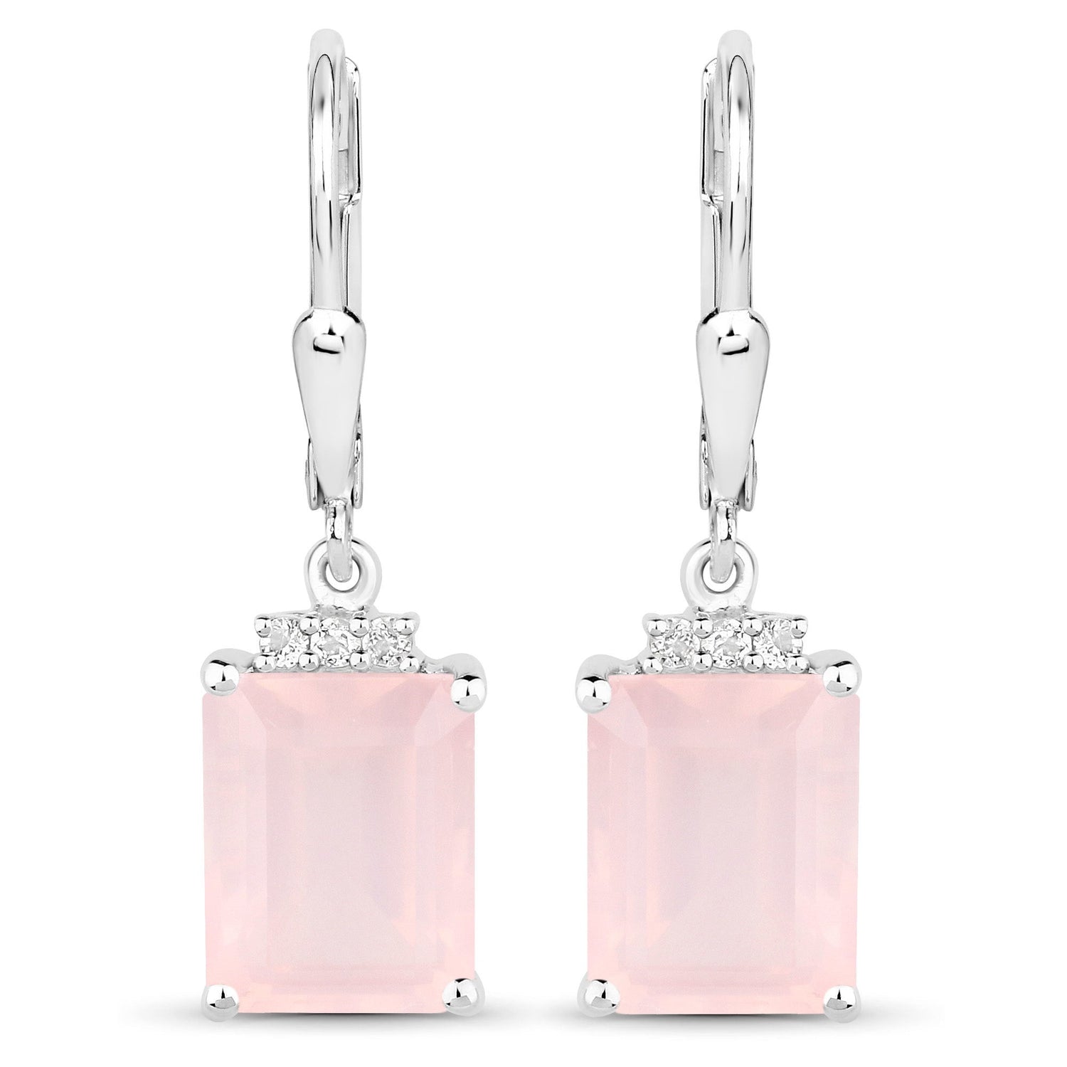 6.23 Carat Genuine Rose Quartz and White Topaz .925 Sterling Silver Earrings  DestGlow