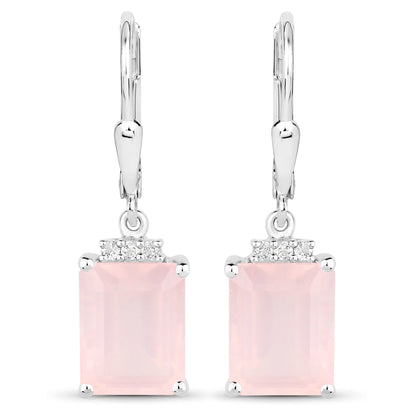 6.23 Carat Genuine Rose Quartz and White Topaz .925 Sterling Silver Earrings  DestGlow