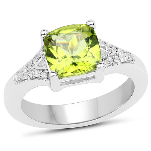 2.27 Carat Genuine Peridot and White Zircon .925 Sterling Silver Ring by Bids.com