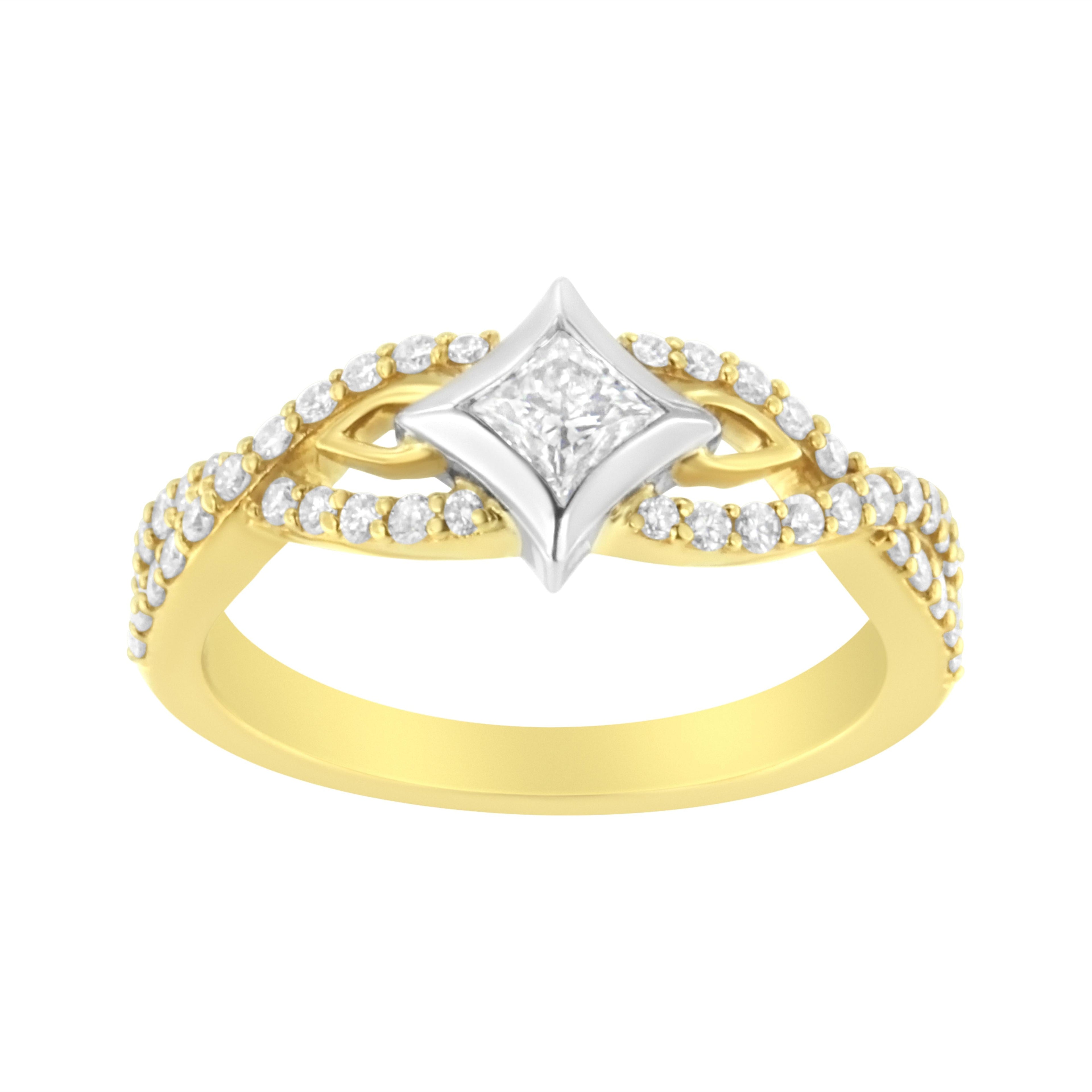 10K Two Tone Color 2/3 Cttw Diamond Kite and Twist Shank Ring (H-I Color,SI2-I1 Clarity) by Bids.com