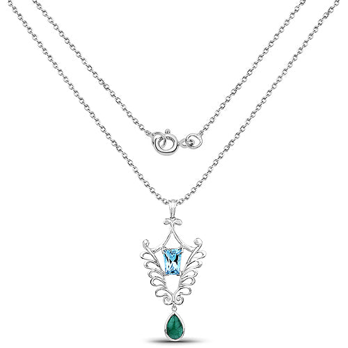 9.23 Carat Genuine Emerald and Swiss Blue Topaz .925 Sterling Silver Pendant by Bids.com