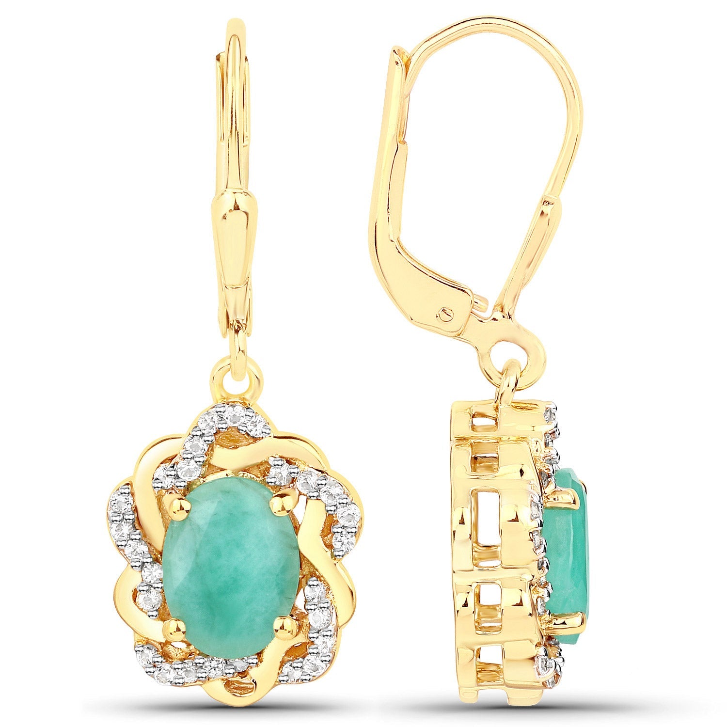 2.36 Carat Genuine Emerald and White Topaz .925 Sterling Silver Earrings by Bids.com
