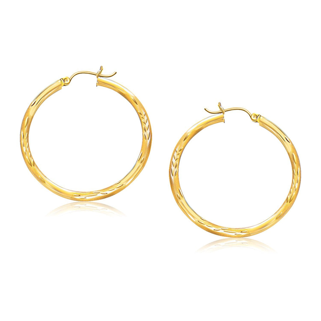 14k Yellow Gold Fancy Diamond Cut Hoop Earrings (35mm Diameter) by Bids.com