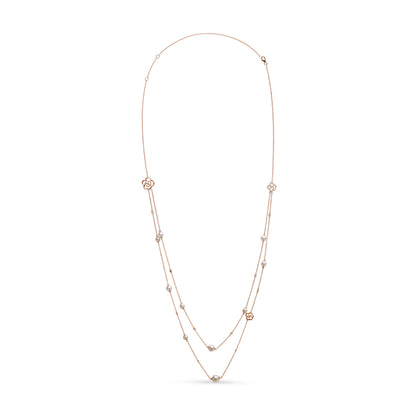 18K Rose Gold 1/2 Cttw Diamond and Freshwater Pearl Double Strand Station Necklace (G-H Color, SI1-SI2 Clarity) - Adjustable up to 16" to 20" by Bids.com