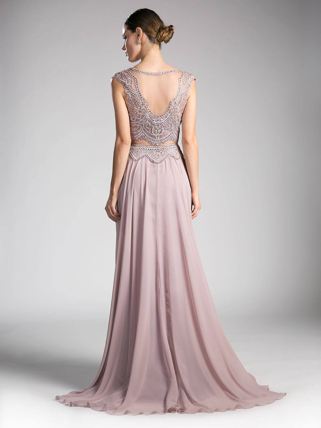 Cinderella Divine CD0113 Illusion Beaded Formal Gown Cap Sleeves by DiscountDressShop