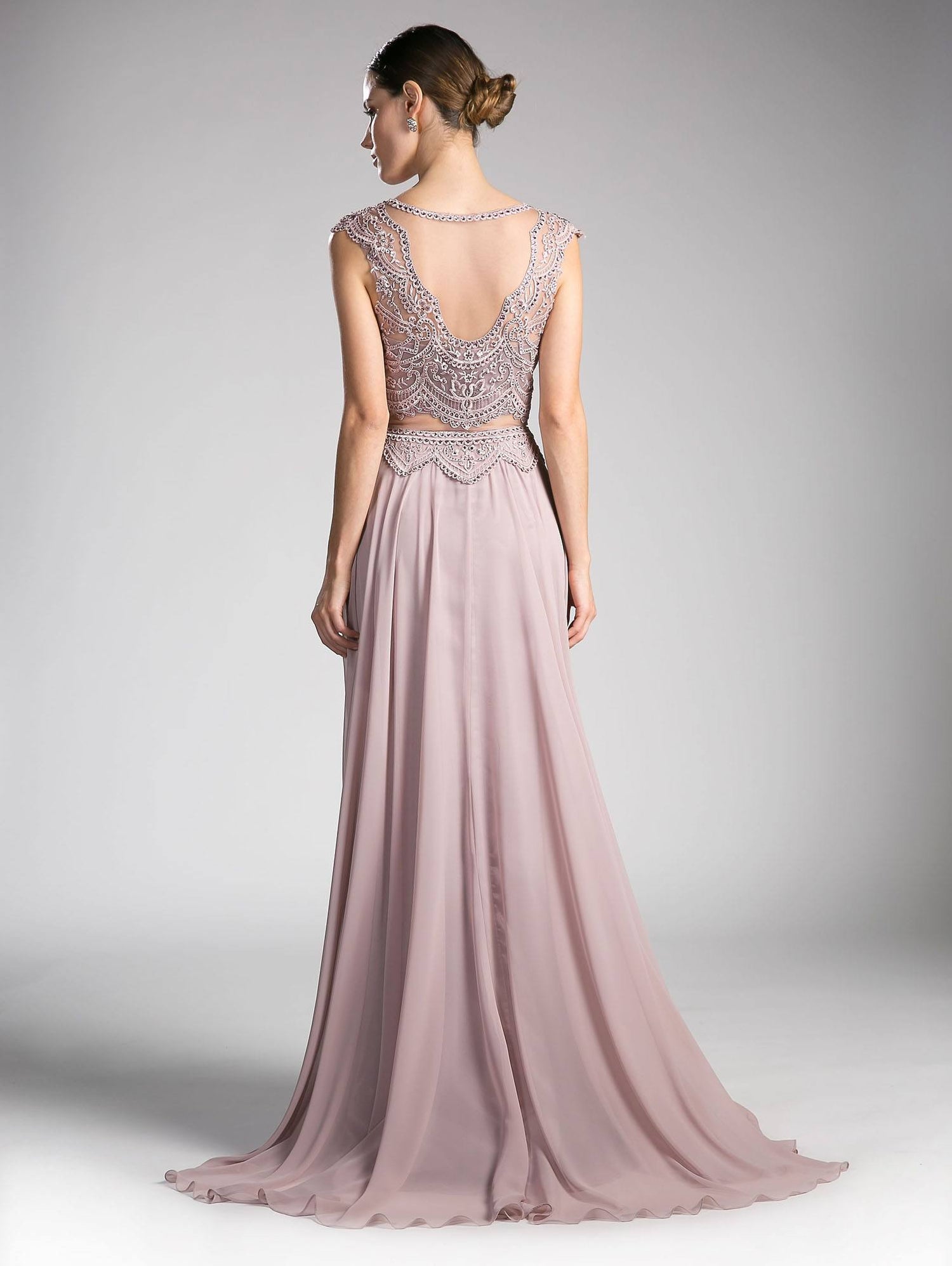Cinderella Divine CD0113 Illusion Beaded Formal Gown Cap Sleeves by DiscountDressShop