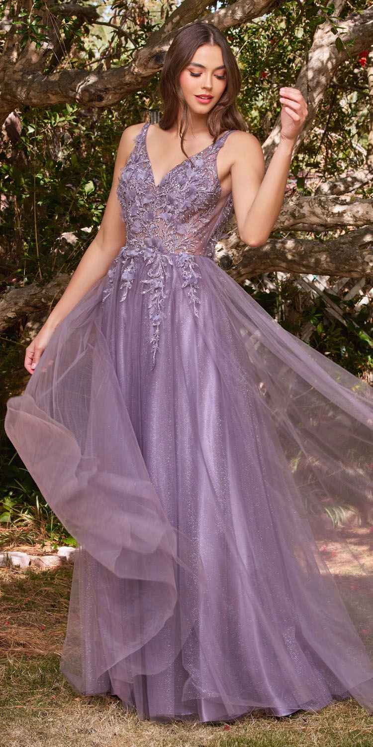 Cinderella Divine CD0181 Long Lace Floral A-Line Tulle/Lace Dress by DiscountDressShop