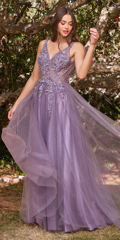 Cinderella Divine CD0181 Long Lace Floral A-Line Tulle/Lace Dress by DiscountDressShop
