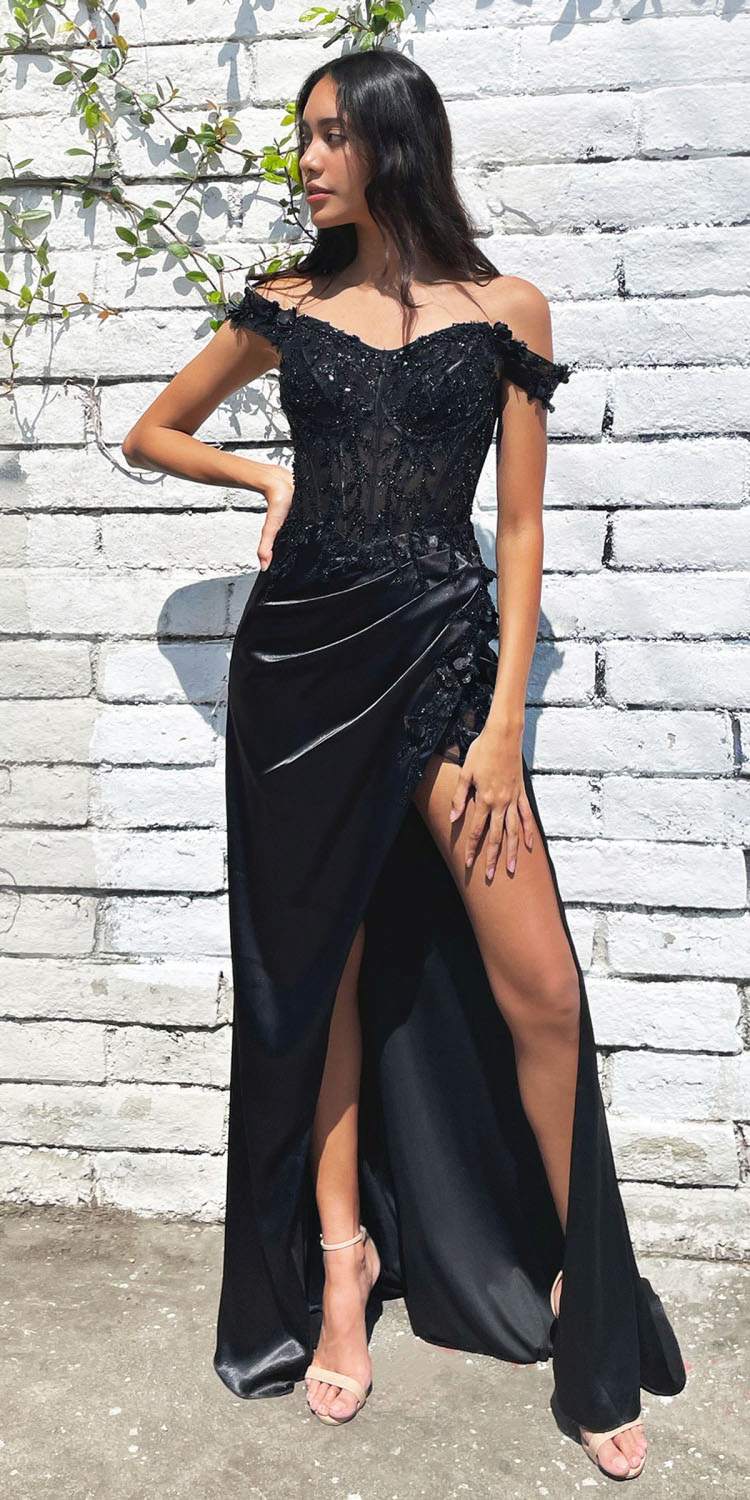 Cinderella Divine CD0186 Long Floral Off the Shoulder Gown with Slit by DiscountDressShop