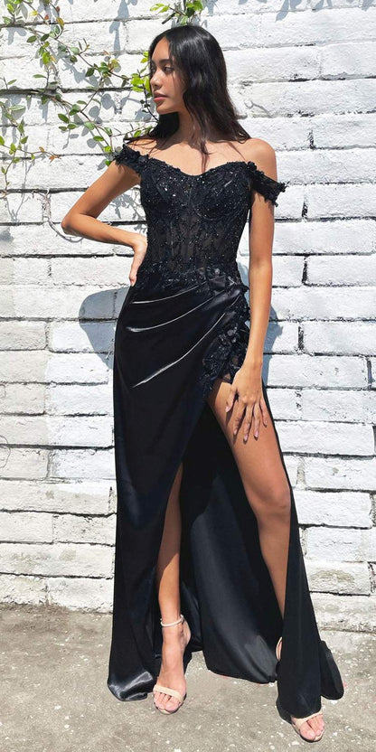 Cinderella Divine CD0186 Long Floral Off the Shoulder Gown with Slit by DiscountDressShop