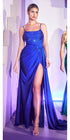 Cinderella Divine CD0201 Long Hot Stone Draped Gown with Slit by DiscountDressShop