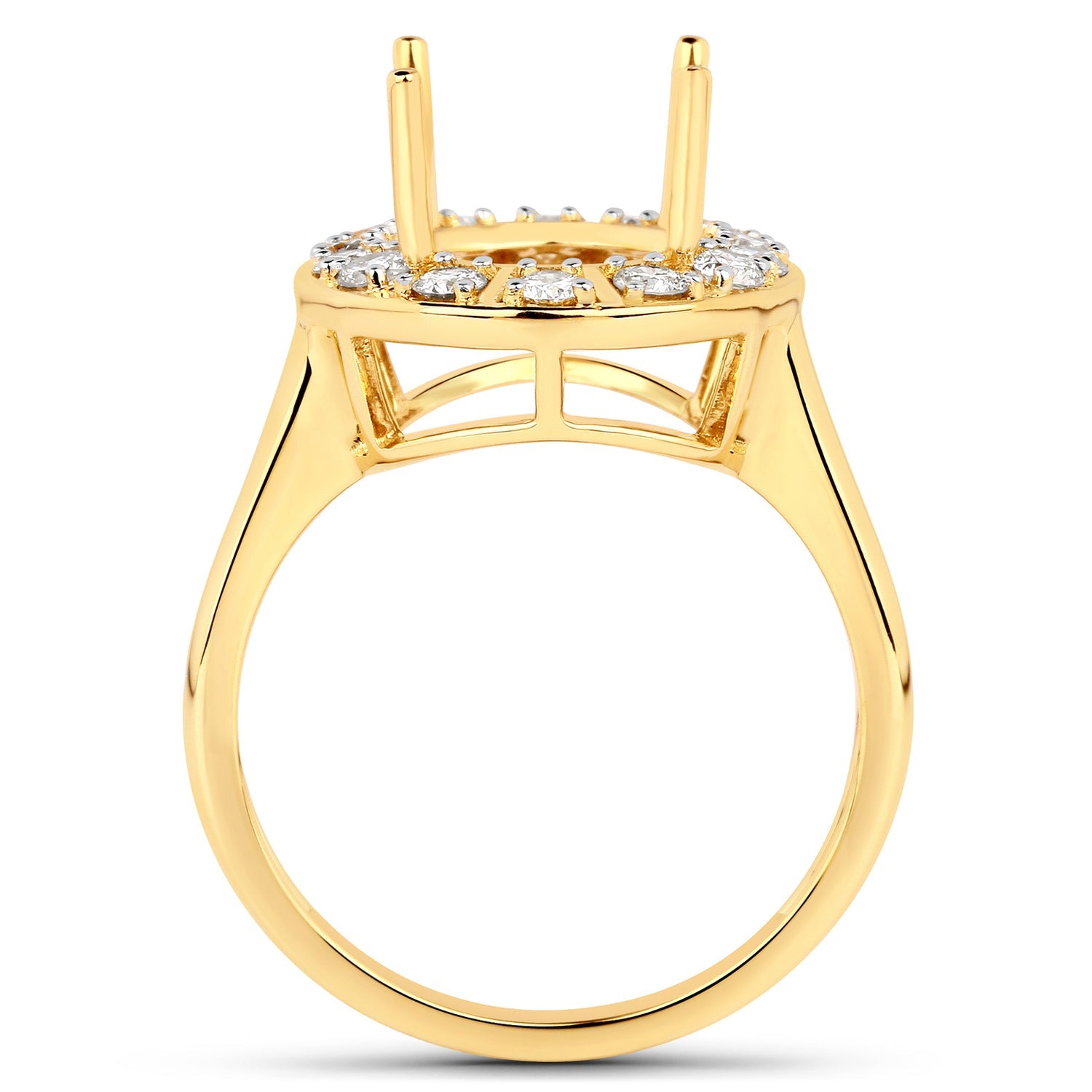 0.42 Carat Genuine White Diamond 14K Yellow Gold Semi Mount Ring - holds 11x9mm Oval Gemstone by Bids.com