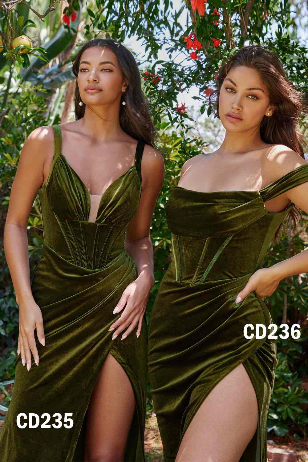 Cinderella Divine CD235 Long Velvet Gathered Fitted Dress by DiscountDressShop