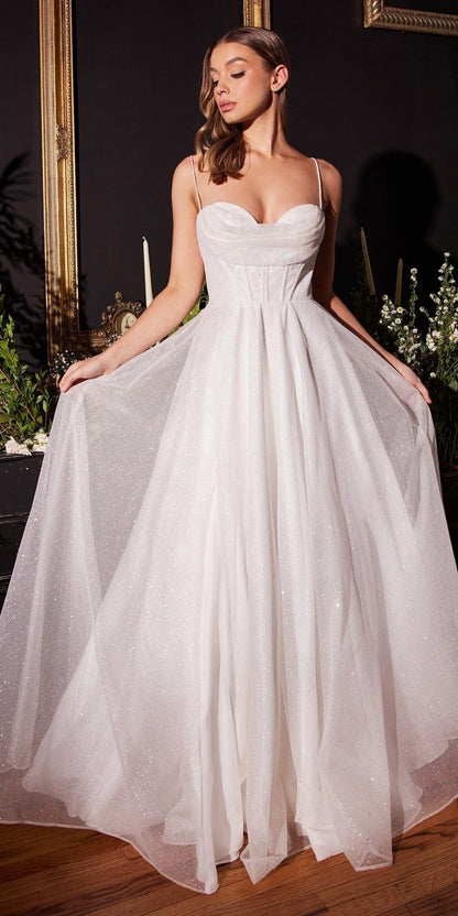 Ladivine CD253W Long Glitter Flocked Bridal Gown with Slit by DiscountDressShop