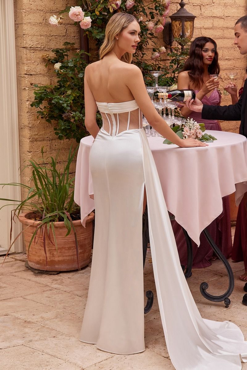 Ladivine CD269W Floor Length Strapless Luxurious Satin Corset Gown by DiscountDressShop