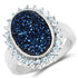 3.68 Carat Genuine Cobalt Blue Drusy & Swiss Blue Topaz .925 Sterling Silver Ring  DestGlow