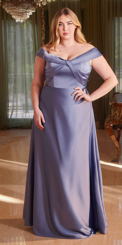 Ladivine CD325 Floor length Off the Shoulder A-Line Satin Dress by DiscountDressShop