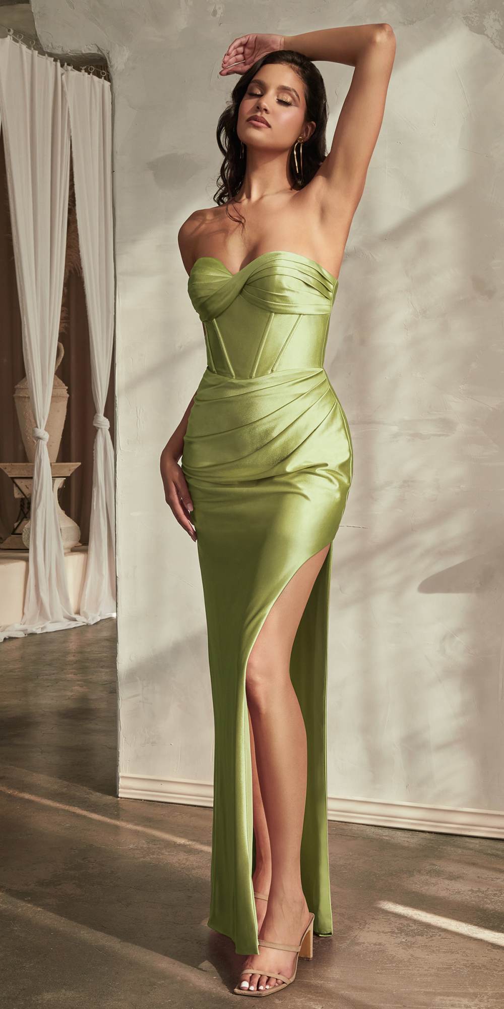 Ladivine CD338 Long Strapless Luxe Satin Fitted Formal Gown by DiscountDressShop