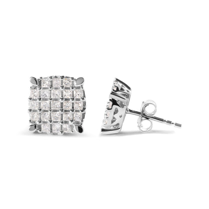 10K White Gold 3/4 Cttw Princess Diamond Composite Cushion Shape Stud Earrings (I-J Color, I1-I2 Clarity) by Bids.com