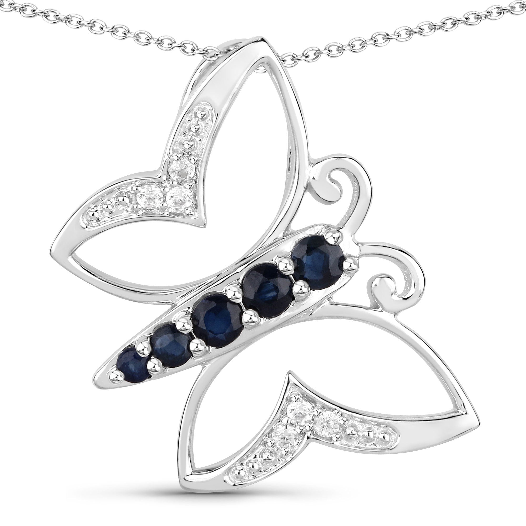 0.56 Carat Genuine Blue Sapphire and White Zircon .925 Sterling Silver Necklace  DestGlow