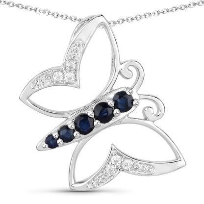 0.56 Carat Genuine Blue Sapphire and White Zircon .925 Sterling Silver Necklace  DestGlow
