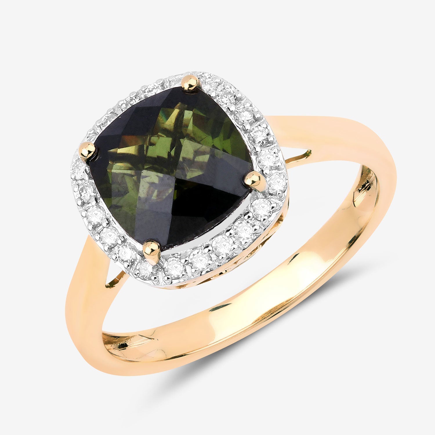2.64 Carat Genuine Green Tourmaline and White Diamond 14K Yellow Gold Ring by Bids.com