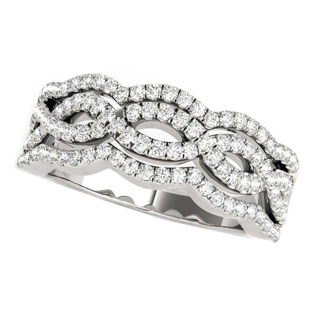Diamond Studded Ring with Four Curves in 14k White Gold (5/8 cttw) by Bids.com