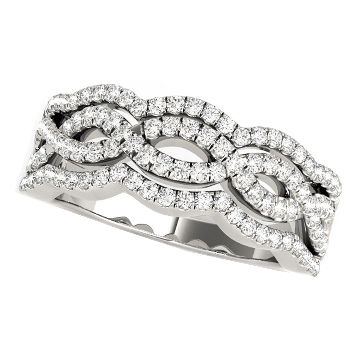 Diamond Studded Ring with Four Curves in 14k White Gold (5/8 cttw) by Bids.com