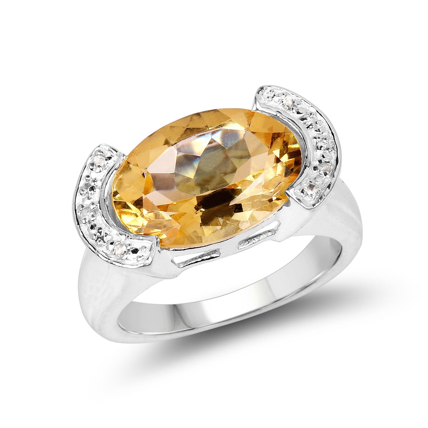 4.55 Carat Genuine Citrine and White Diamond .925 Sterling Silver Ring by Bids.com