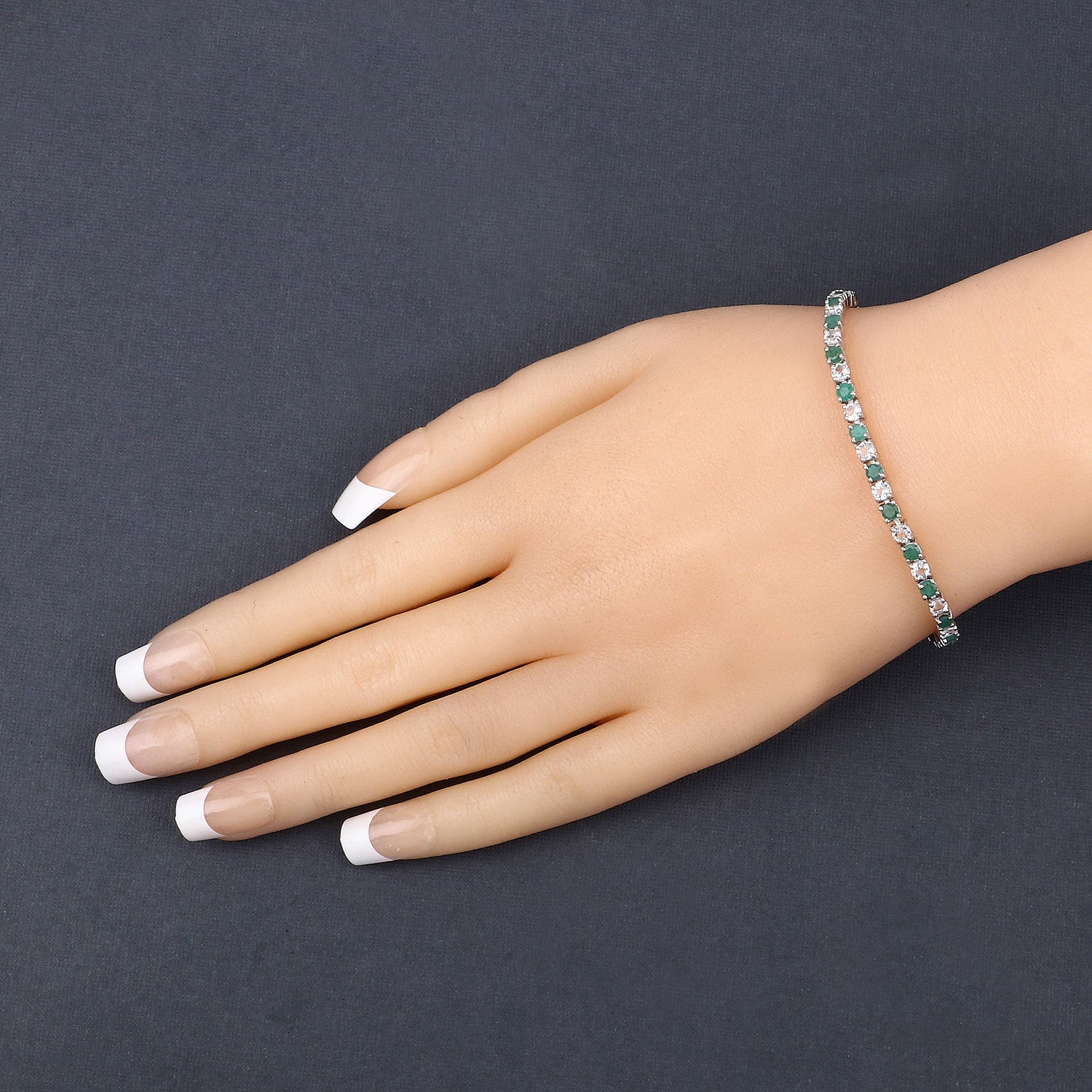 5.77 Carat Genuine Emerald and White Topaz .925 Sterling Silver Bracelet by Bids.com