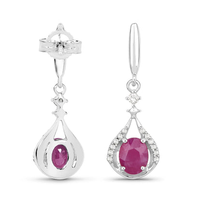 0.70 Carat Genuine Ruby and White Diamond 14K White Gold Earrings  DestGlow