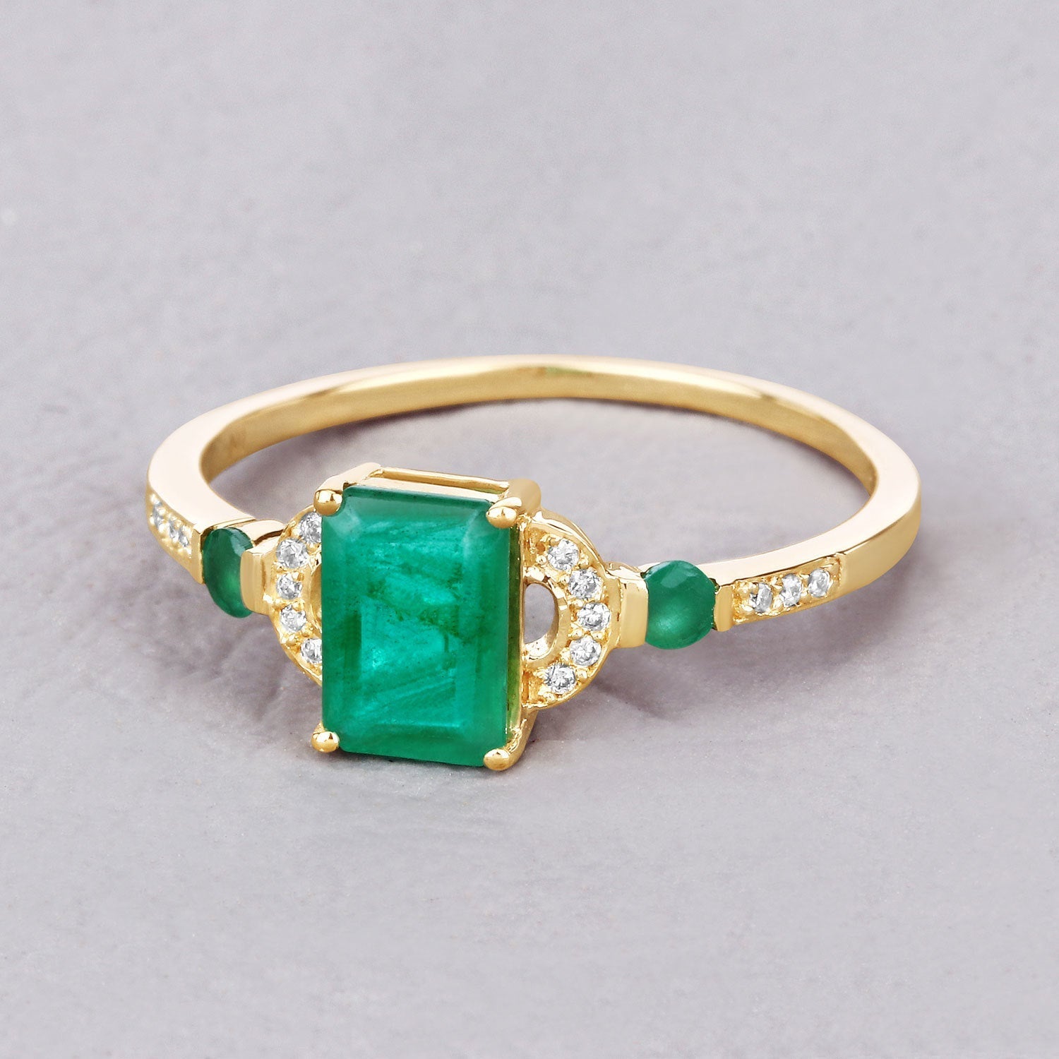 1.07 Carat Genuine Zambian Emerald and White Diamond 14K Yellow Gold Ring  DestGlow