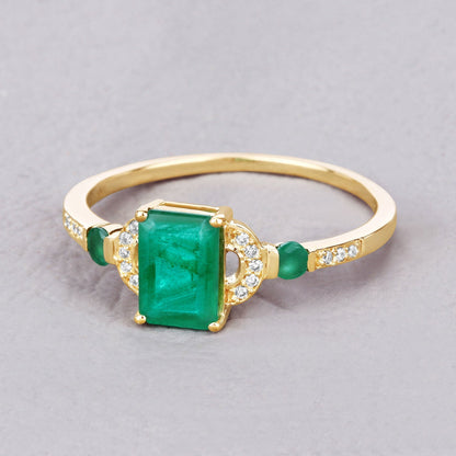1.07 Carat Genuine Zambian Emerald and White Diamond 14K Yellow Gold Ring  DestGlow